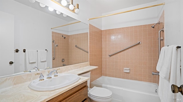 full bathroom featuring toilet, shower / washtub combination, and vanity