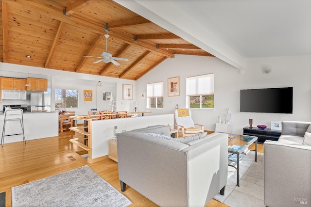 569 Sequoia Ave, San Anselmo, CA 94960 - living room with wood ceiling, a ceiling fan, and light wood finished floors