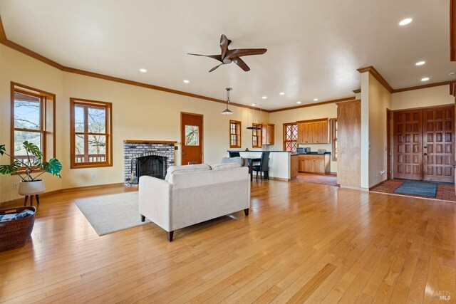 14950 Ridgeview Rd, Willits, CA 95490 - bedroom featuring access to outside, ornamental molding, light wood-type flooring, baseboards, and ceiling fan