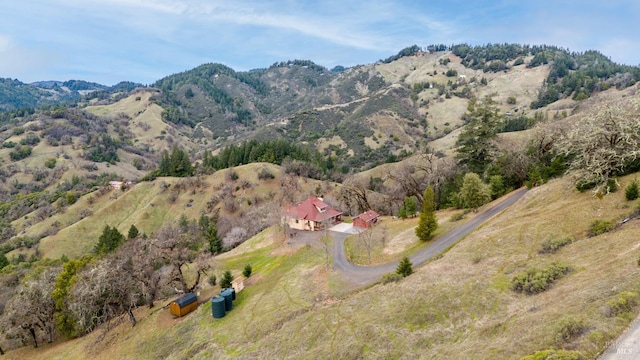 bird's eye view with a mountain view