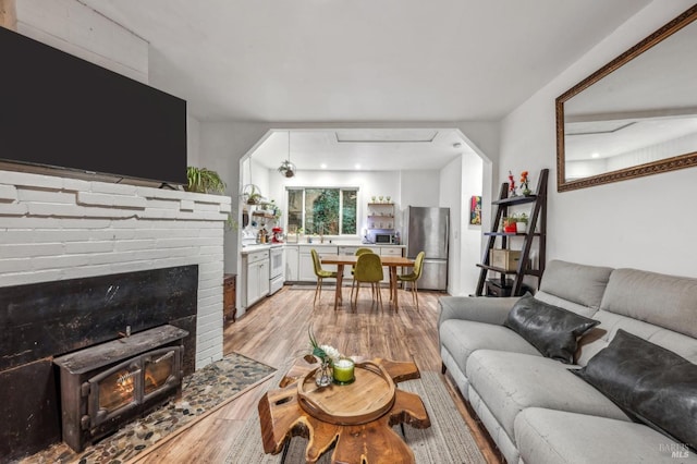 living room with light hardwood / wood-style floors