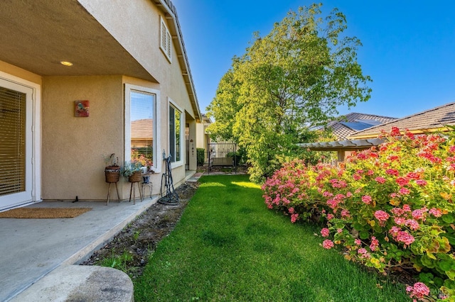 view of yard with a patio and fence