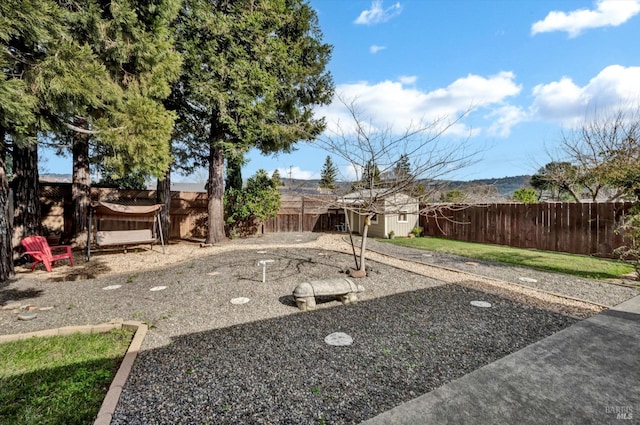 view of yard featuring a shed