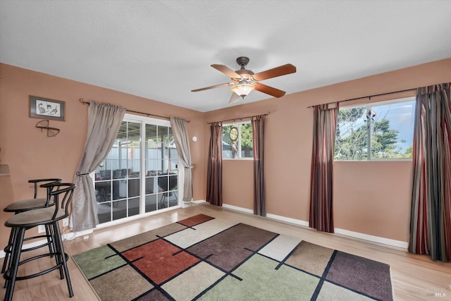 interior space featuring ceiling fan and light hardwood / wood-style floors