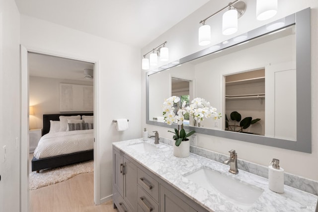 bathroom featuring vanity and hardwood / wood-style floors