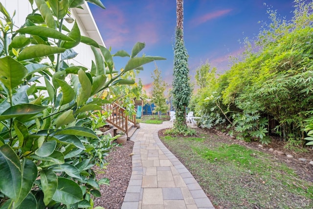 view of yard at dusk