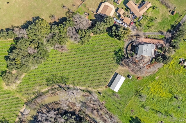 birds eye view of property with a rural view