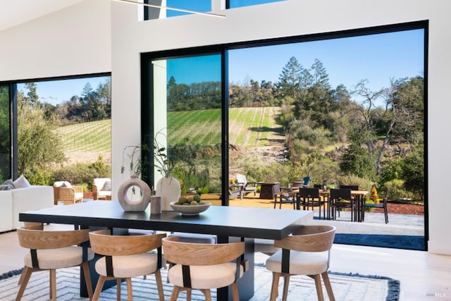 dining space with wood finished floors