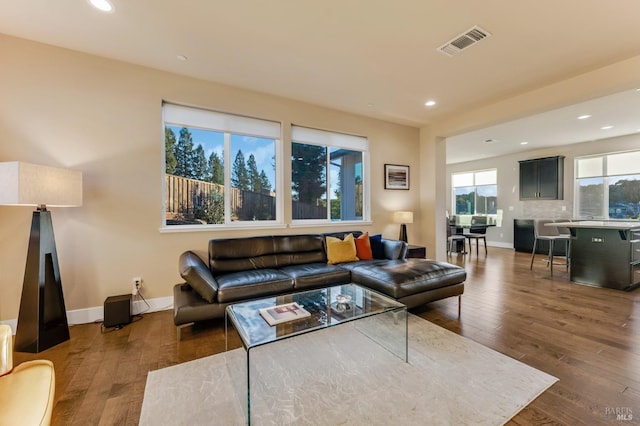 2228 Chateau Ct, Santa Rosa, CA 95404 - living room with dark wood-style floors, recessed lighting, visible vents, and baseboards