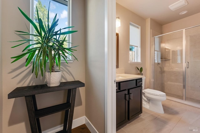 2228 Chateau Ct, Santa Rosa, CA 95404 - full bath featuring a stall shower, baseboards, vanity, and toilet