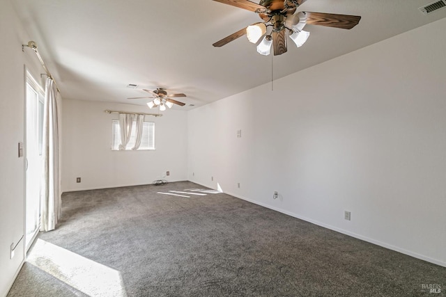 carpeted empty room with ceiling fan