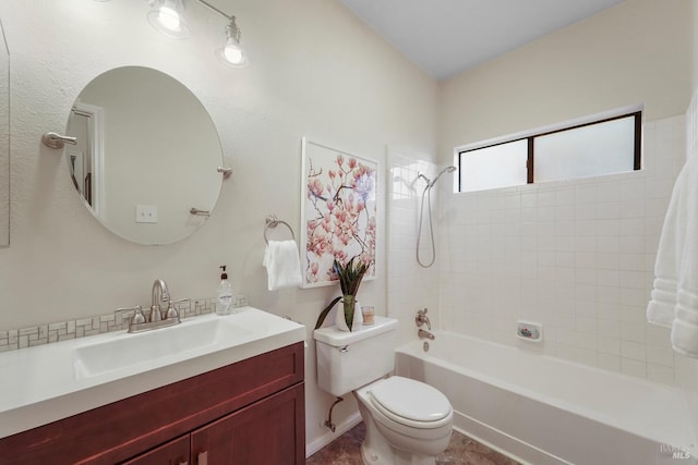 full bath featuring toilet, shower / tub combination, and vanity