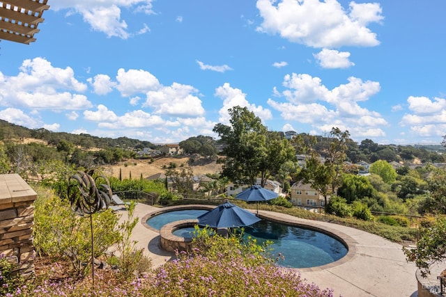 view of swimming pool with an in ground hot tub and a patio area