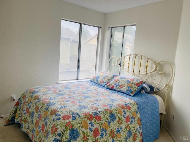 carpeted bedroom with baseboards and access to outside