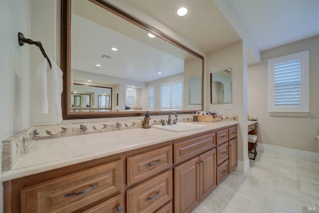 5319 Bayridge Ct, Fairfield, CA 94534 - full bath with baseboards, vanity, tile patterned flooring, and recessed lighting