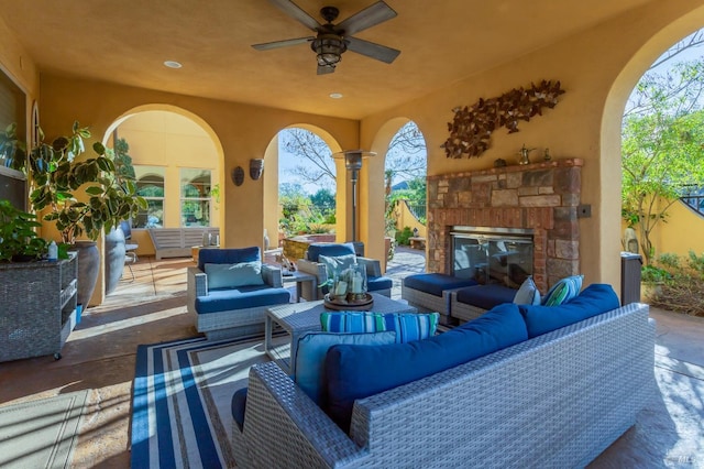 5319 Bayridge Ct, Fairfield, CA 94534 - view of patio / terrace featuring an outdoor living space with a fireplace and ceiling fan