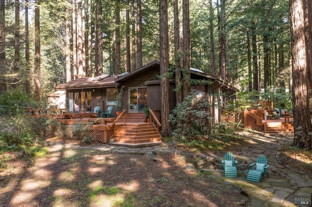 view of front of property featuring a deck