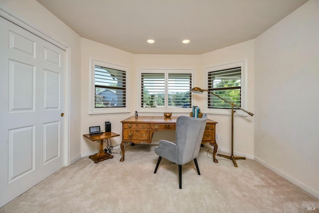 view of carpeted home office