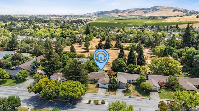 bird's eye view featuring a residential view and a mountain view