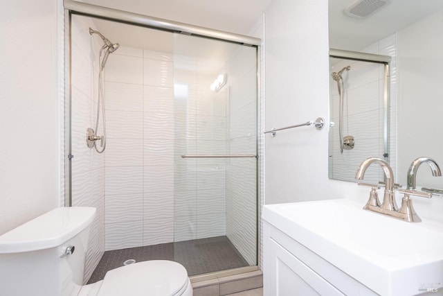 1008 Evans Ave, Napa, CA 94559 - bathroom with toilet, vanity, a stall shower, and visible vents