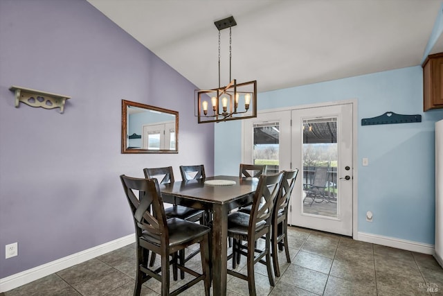 19839 Mountain Mdw S, Hidden Valley Lake, CA 95467 - tiled dining space with french doors, lofted ceiling, and a chandelier