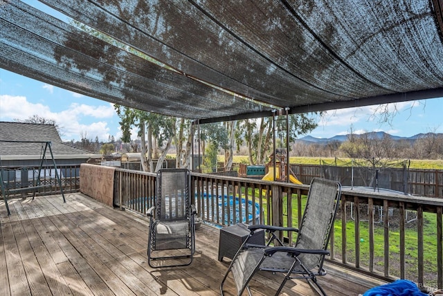 19839 Mountain Mdw S, Hidden Valley Lake, CA 95467 - wooden terrace featuring a playground and a mountain view