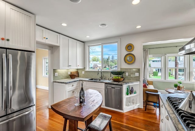 18900 Robinson Rd, Sonoma, CA 95476 - kitchen featuring white cabinetry, stainless steel appliances, light stone countertops, and sink
