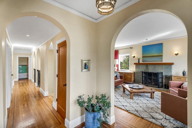 18900 Robinson Rd, Sonoma, CA 95476 - hallway with crown molding and light hardwood / wood-style floors