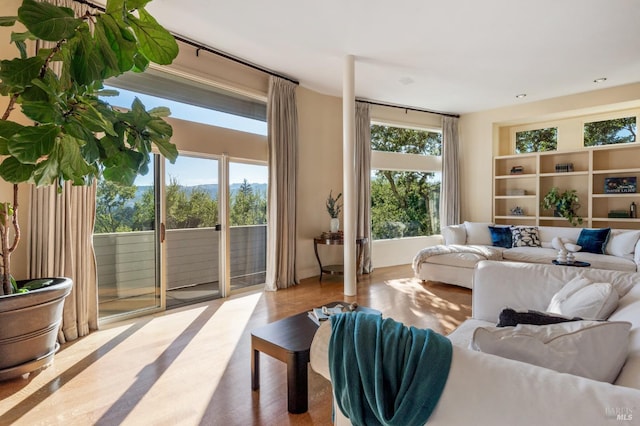 living area with light wood-type flooring and plenty of natural light