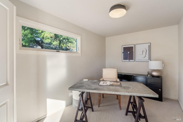 home office with light colored carpet