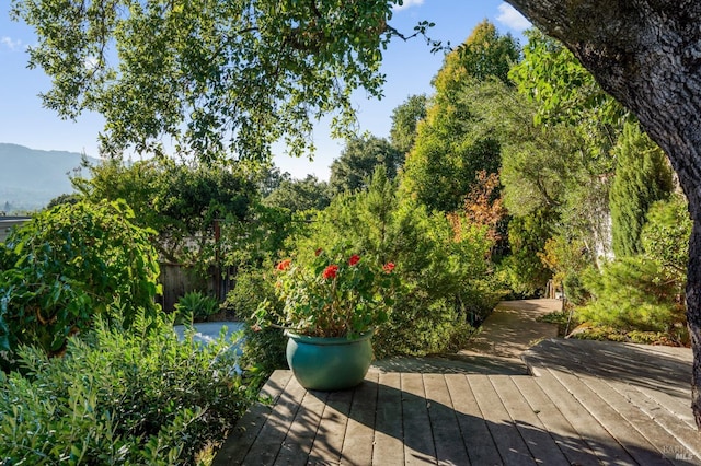 deck featuring a mountain view