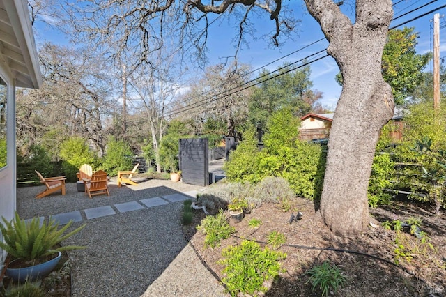 view of yard with a patio area and an outdoor fire pit