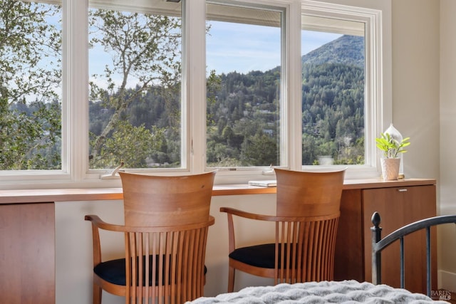 interior space with a mountain view