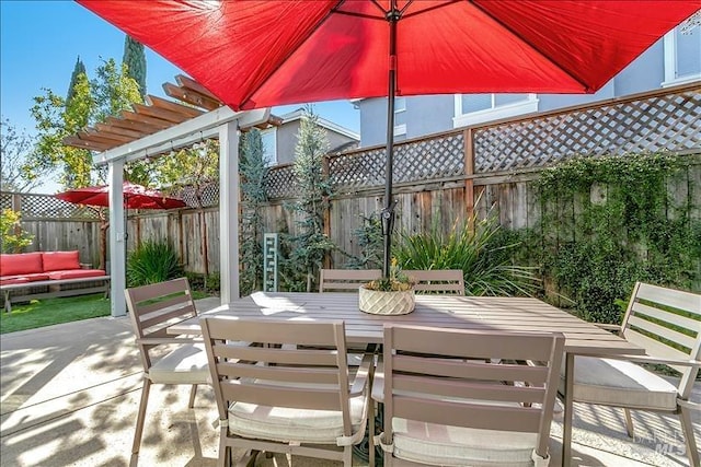 view of patio / terrace featuring a pergola