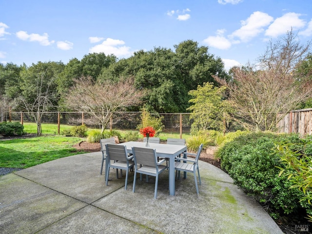 view of patio with outdoor dining area and a fenced backyard