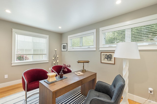 office area featuring light hardwood / wood-style floors