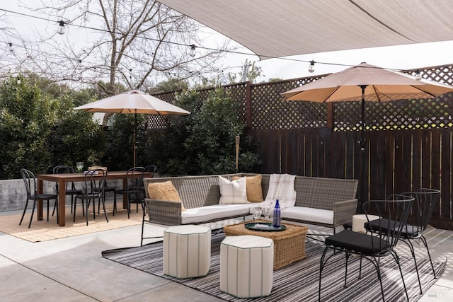 view of patio featuring an outdoor hangout area