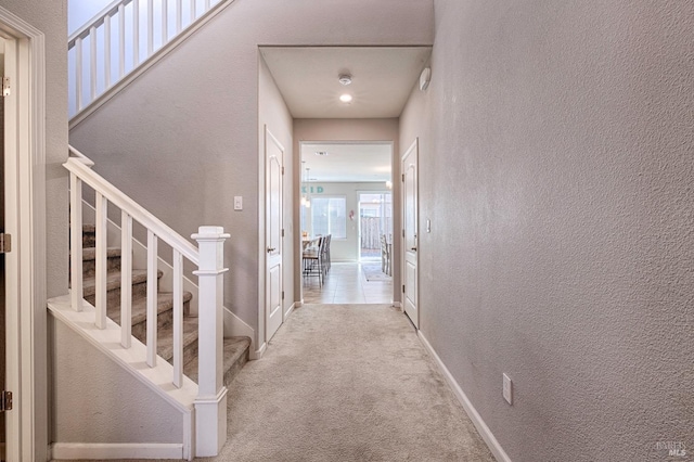 corridor with light carpet