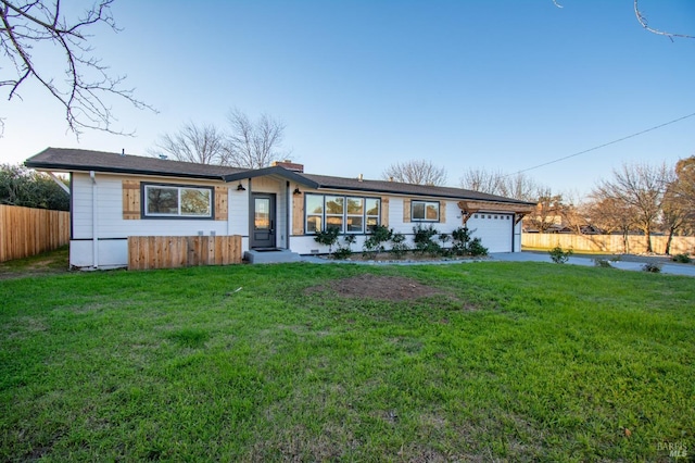 ranch-style house with a front lawn and a garage