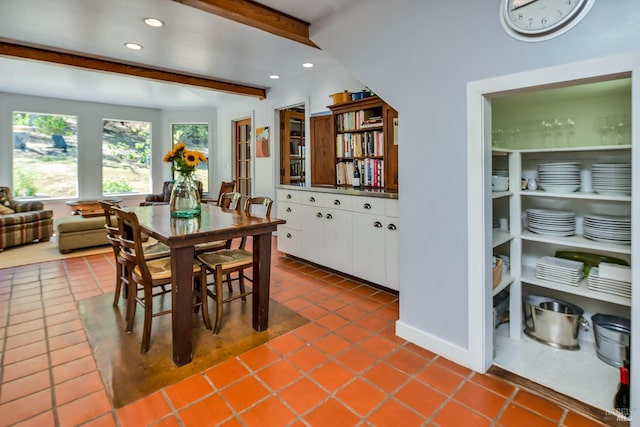 2020 Felta Rd, Healdsburg, CA 95448 - dining room with beamed ceiling, recessed lighting, and dark tile patterned flooring