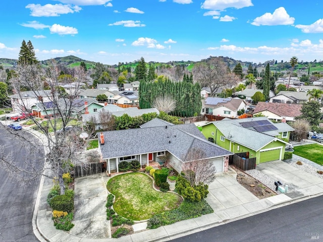 aerial view featuring a residential view and a mountain view