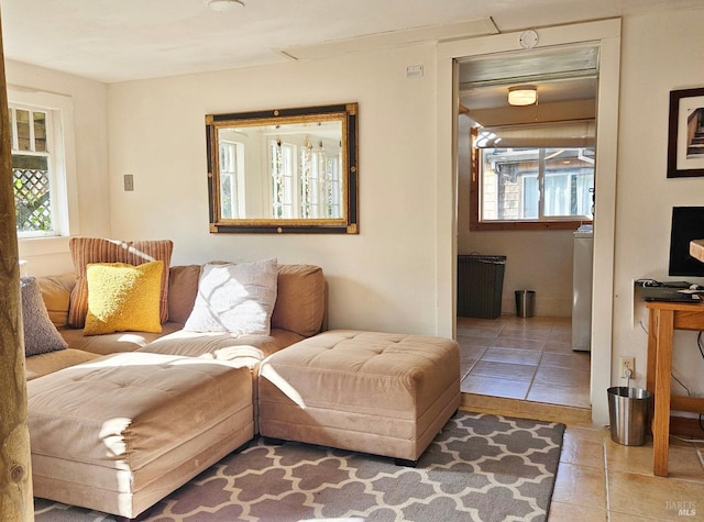 living area featuring light tile patterned floors