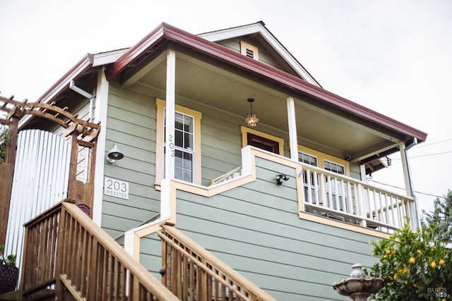 view of home's exterior featuring a porch