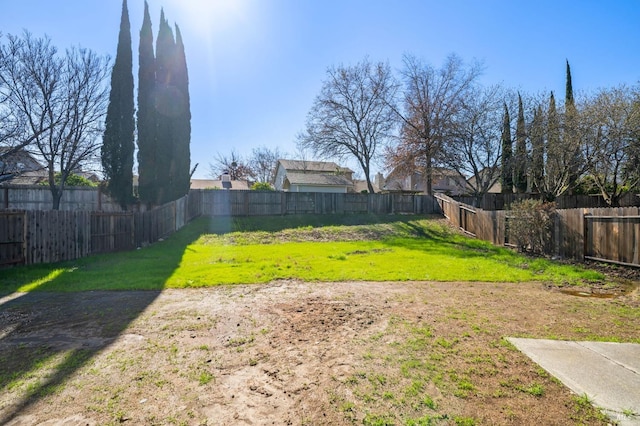 view of yard with a fenced backyard