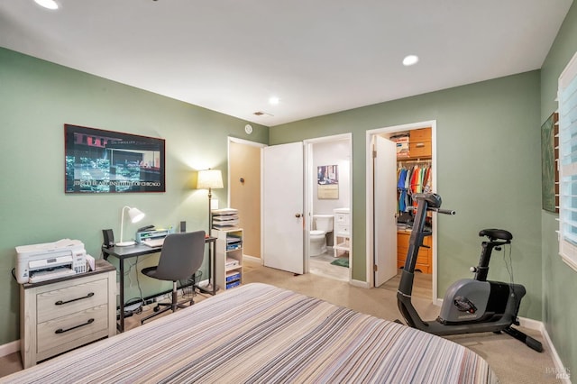 office area with light carpet, recessed lighting, visible vents, and baseboards