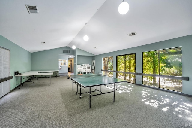 recreation room with carpet and visible vents