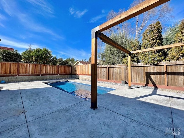 view of swimming pool featuring a patio, a fenced backyard, and a fenced in pool