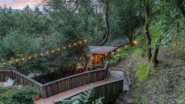 view of yard at dusk