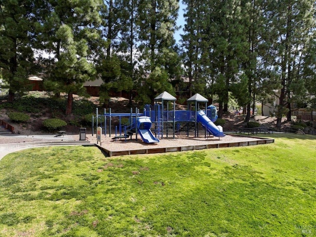 communal playground with a lawn