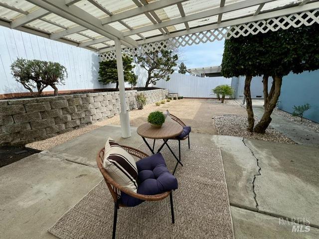 view of patio featuring a fenced backyard and a pergola